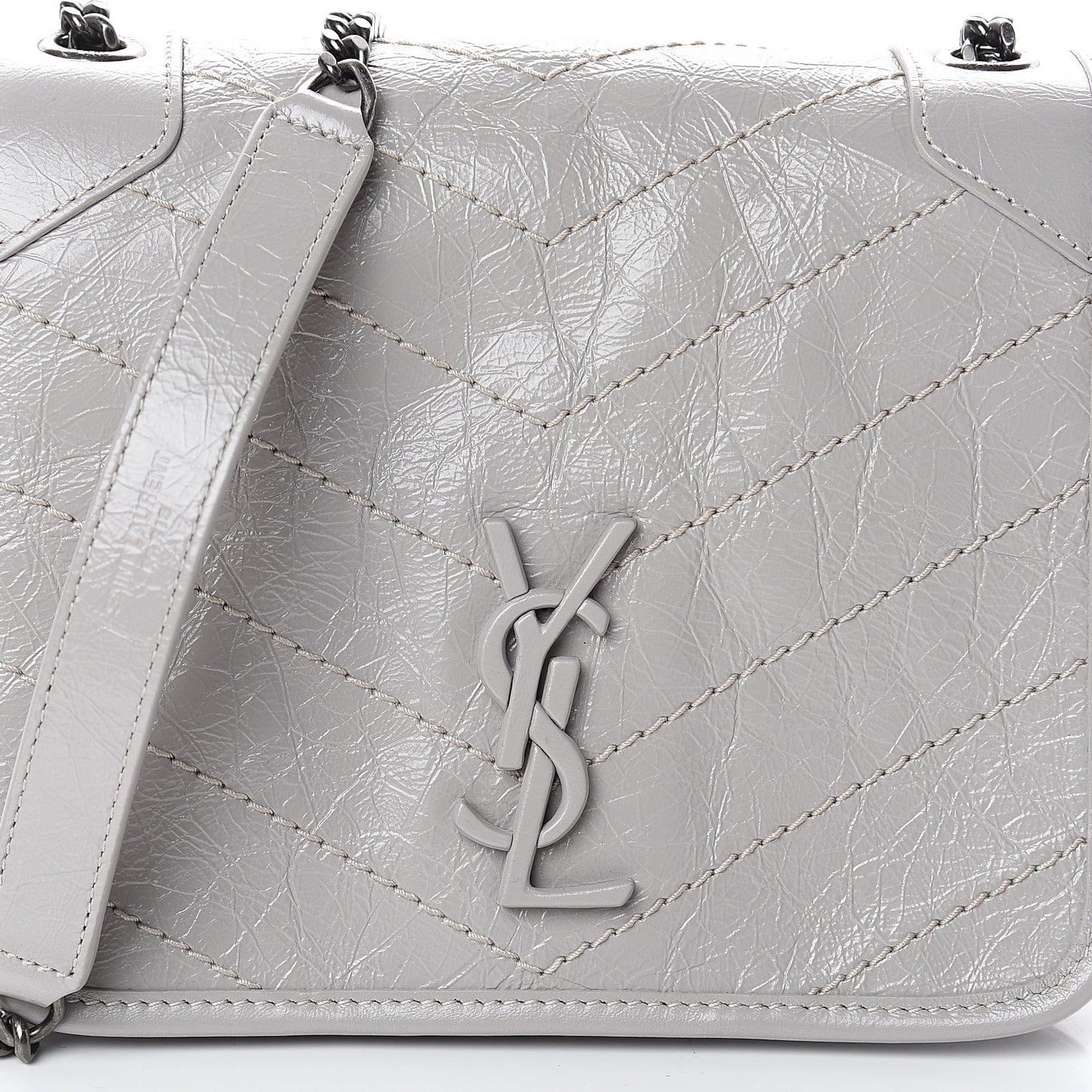 Crinkled Calfskin Matelasse Monogram Niki Chain Wallet Granite