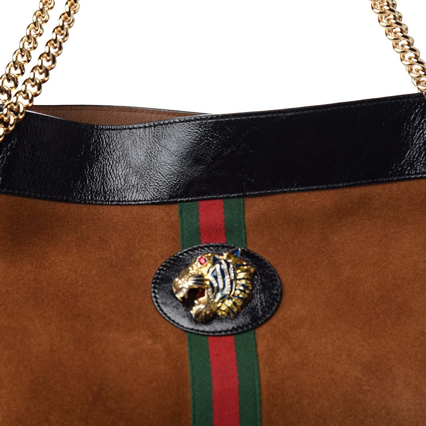 Suede Patent Large Rajah Chain Tote Nocciola Black