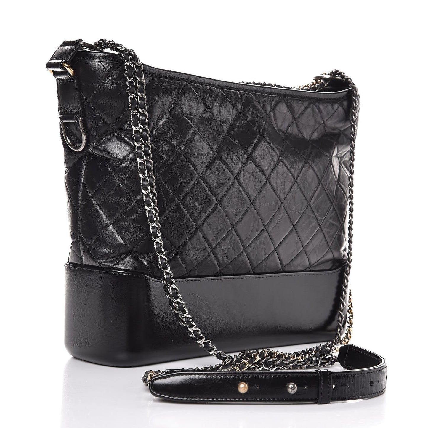 Aged Calfskin Quilted Large Gabrielle Hobo Black
