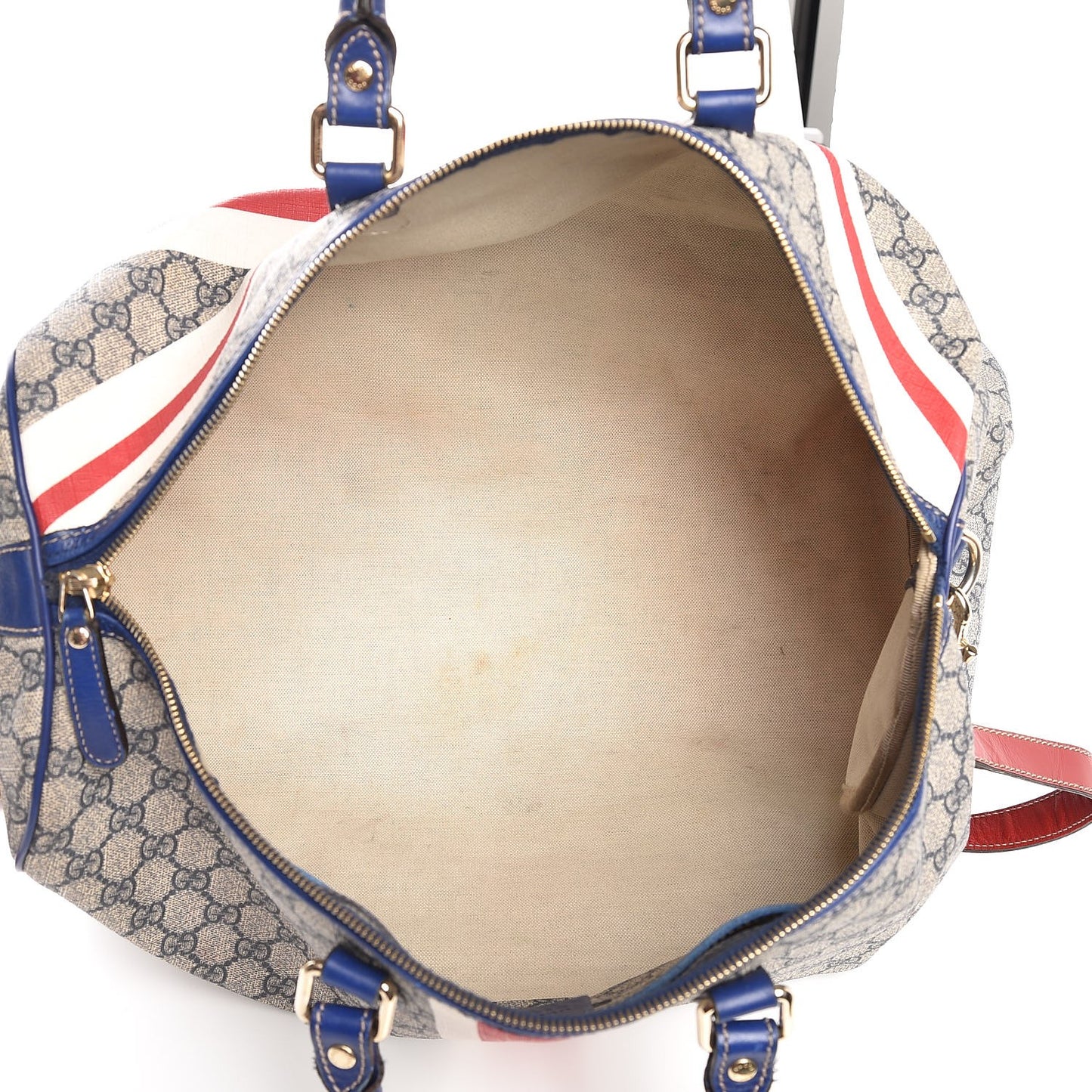 GG Plus Monogram Large Sloaney Union Jack British Flag Boston Duffle Tote Blue