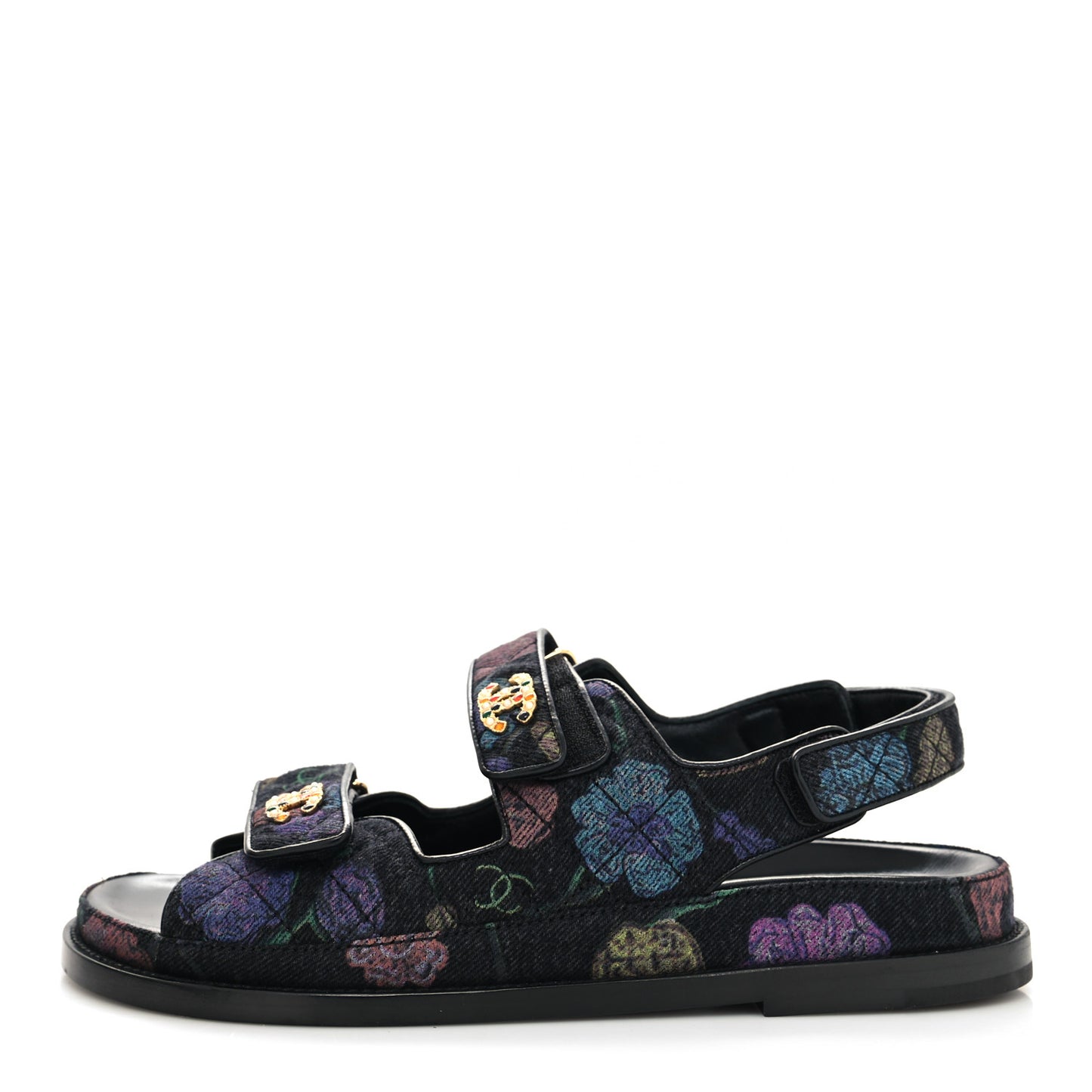 Denim Quilted Dad Sandals 39.5 Black Multicolor