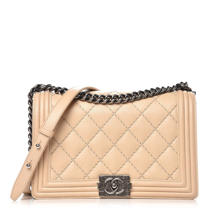Chanel Calfskin Quilted Double Stitch New Medium Boy Flap Beige 1 of 10
