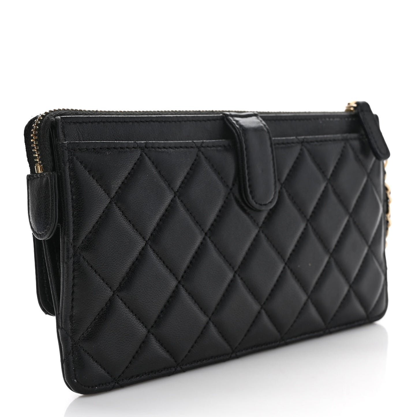 Lambskin Quilted All About Chanel Charm Wristlet Wallet Black