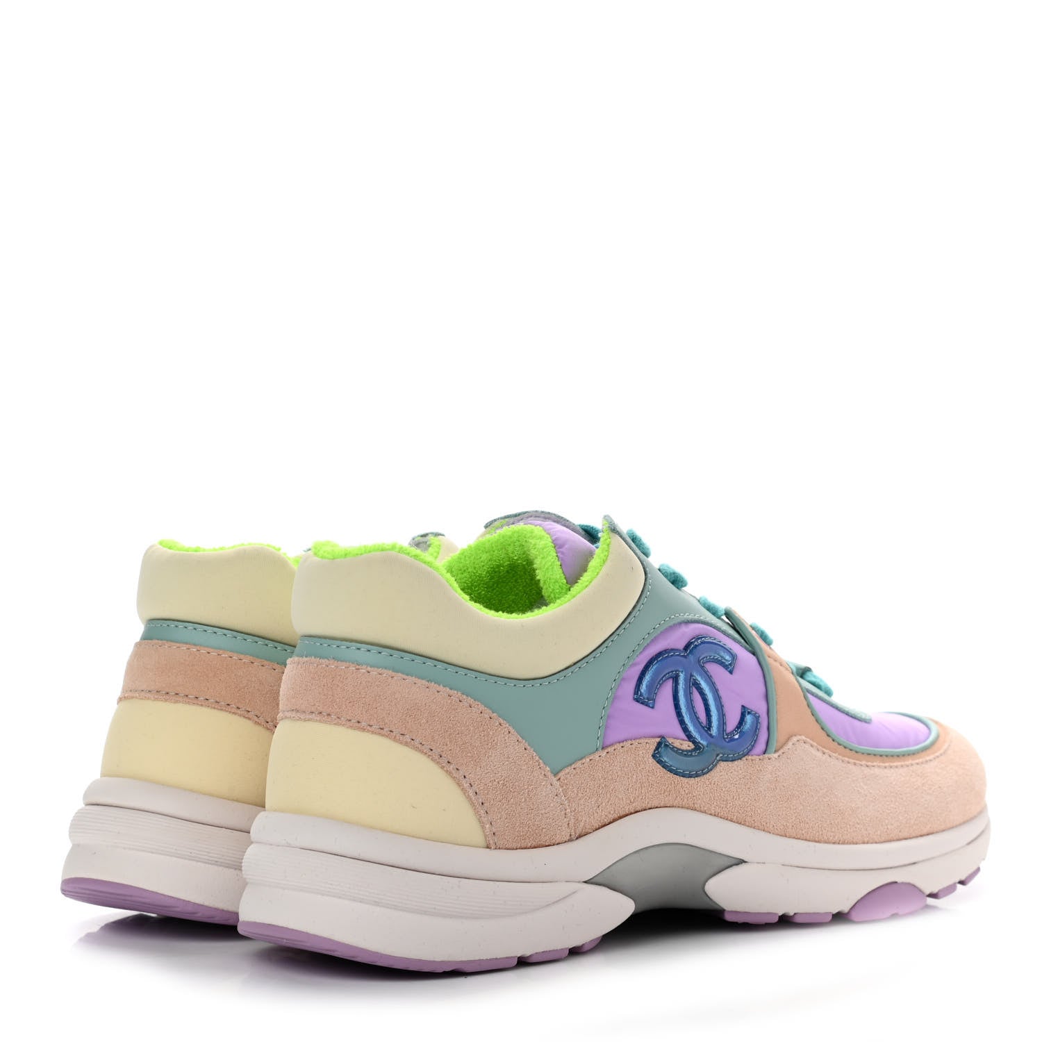 Chanel Nylon Lambskin Suede Calfskin CC Sneakers 39 Green Purple Pink 4 of 7
