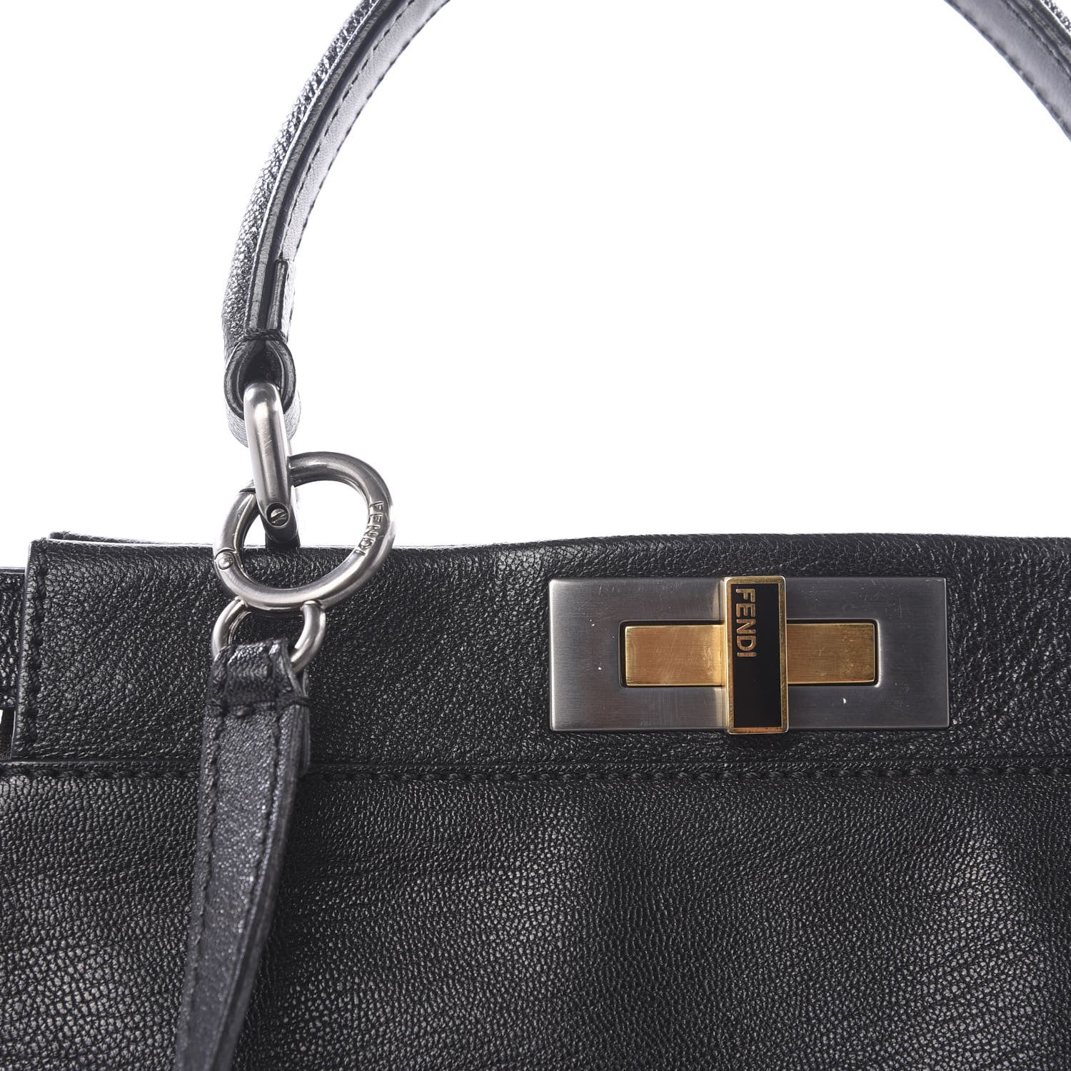 Fendi Goatskin Zucca Medium Peekaboo Iconic Satchel Black Tobacco 8 of 11
