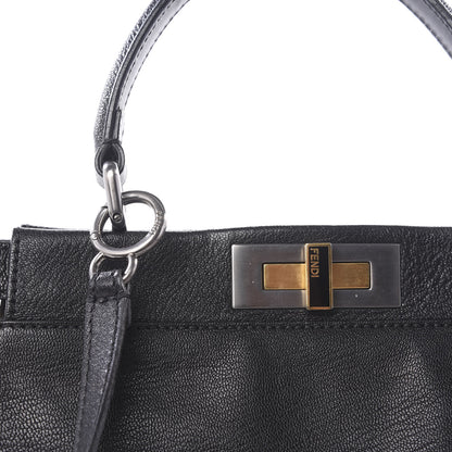 Fendi Goatskin Zucca Medium Peekaboo Iconic Satchel Black Tobacco 8 of 11