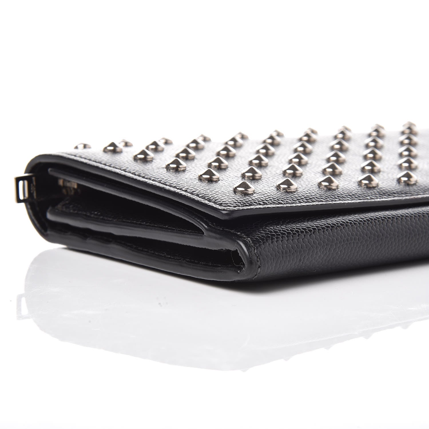 Saint Laurent Grain De Poudre Studded Classic Marquage Flap Wallet Black 5 of 10