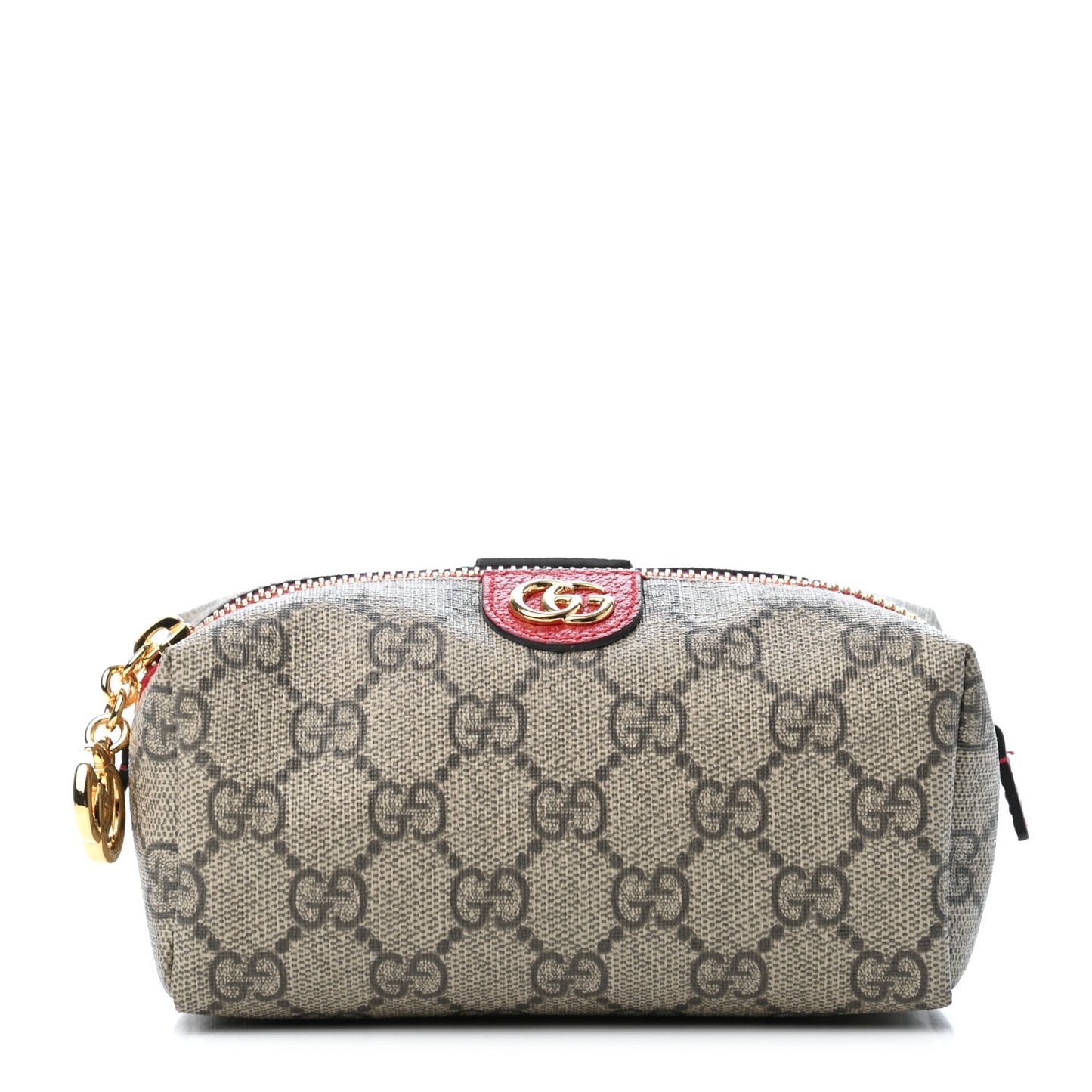 Soft GG Supreme Monogram Calfskin Small Ophidia Cosmetic Case Beige Ebony Hibiscus Red