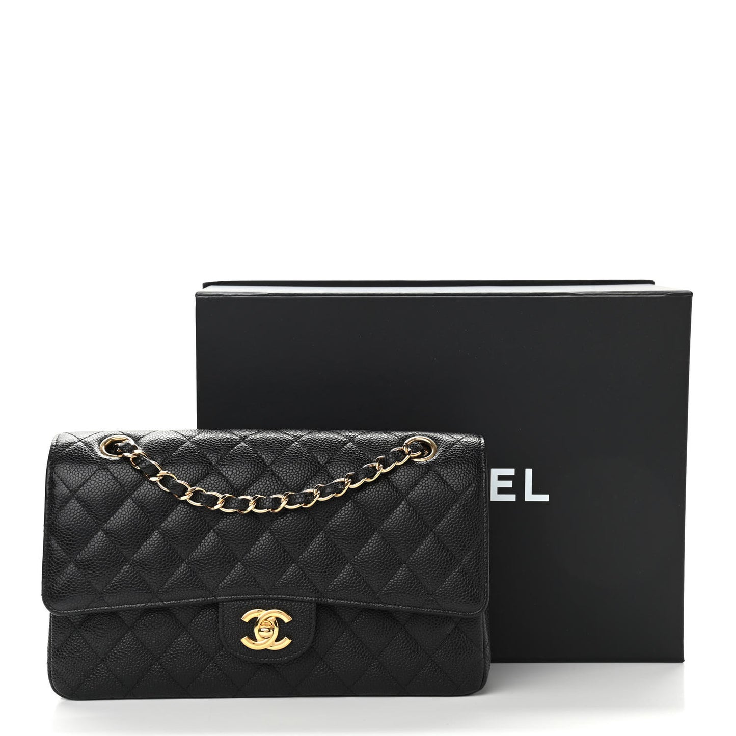 Caviar Quilted Medium Double Flap Black