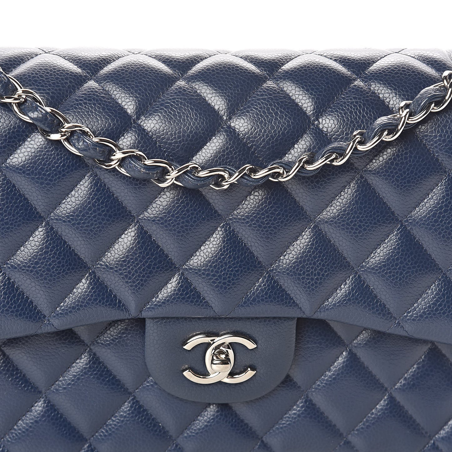 Caviar Quilted Jumbo Double Flap Navy