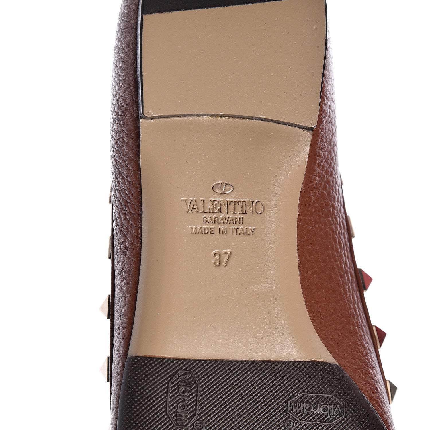 Valentino Garavani Pebbled Calfskin Rockstud Ballerina Flats 37 Light Cuir 6 of 13