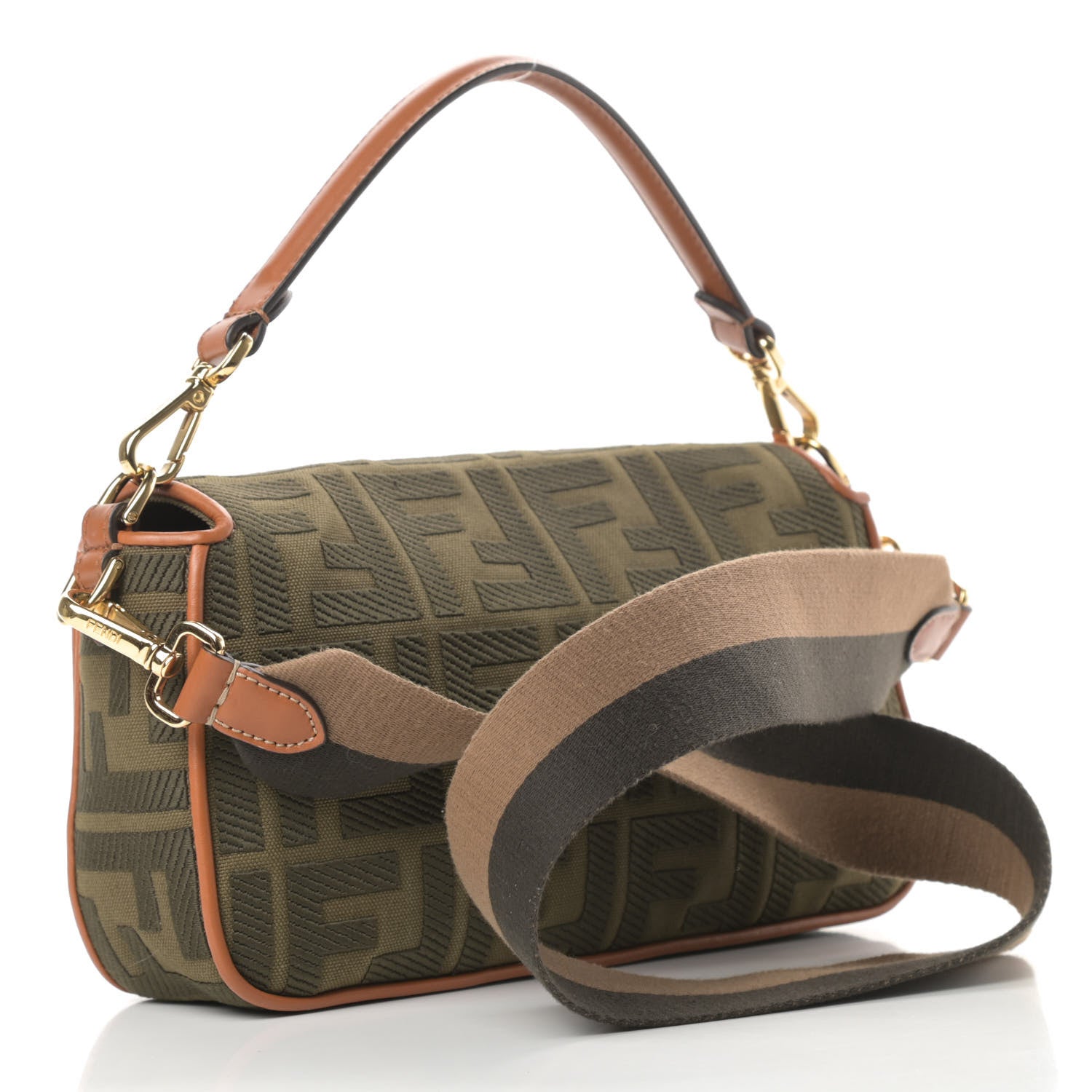 Fendi Canvas Vitello King FF Embroidered Baguette Amazzonia Cuoio 3 of 10