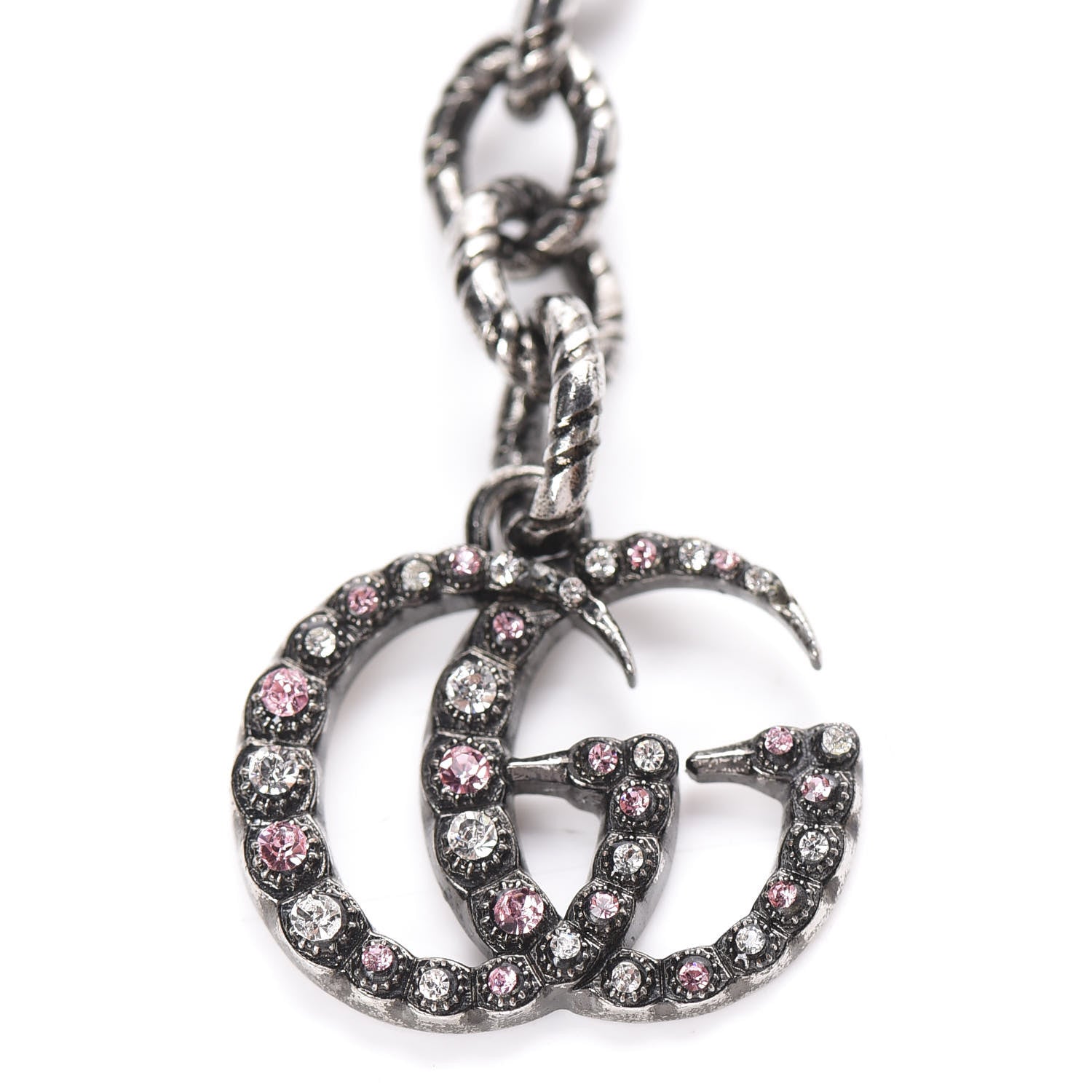 Gucci Crystal Embellished Necklace Pink Aged Silver 5 of 5