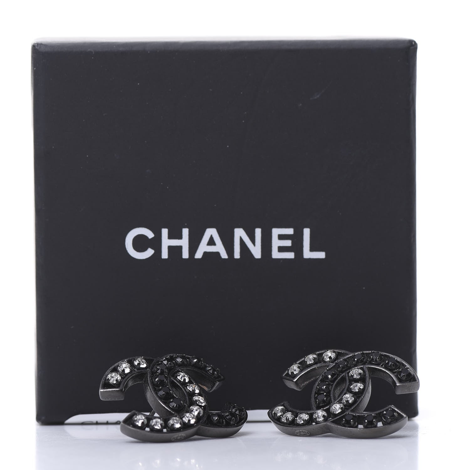 Chanel Ruthenium Crystal CC Earrings Silver Black 6 of 6