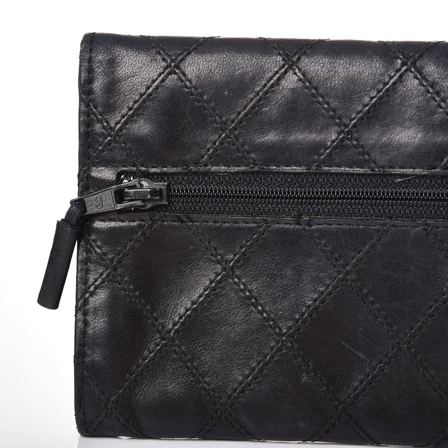 Lambskin Diamond Stitched Envelope Long Flap Wallet Black
