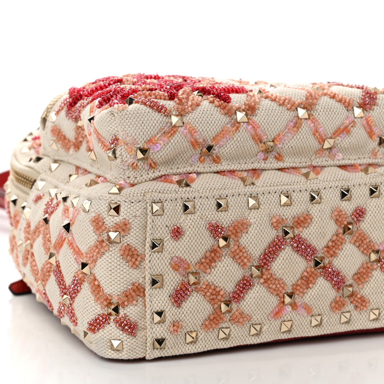 Valentino Garavani Canvas Beaded Mini Rockstud Spike Backpack Red 8 of 9
