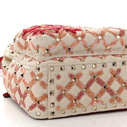 Valentino Garavani Canvas Beaded Mini Rockstud Spike Backpack Red 8 of 9