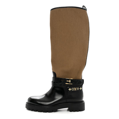 Louis Vuitton Canvas Calfskin Territory Flat High Ranger Boots 39 Khaki 1 of 8