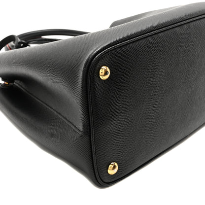 Prada Saffiano Cuir Medium Double Bag Black Fuoco 8 of 9