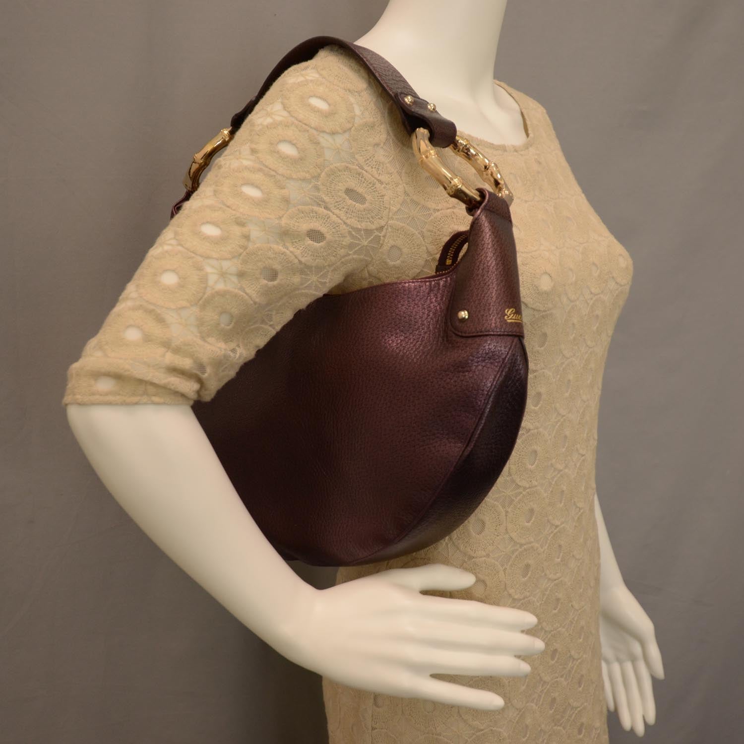 Gucci Leather Bamboo Ring Hobo Aubergine 2 of 8