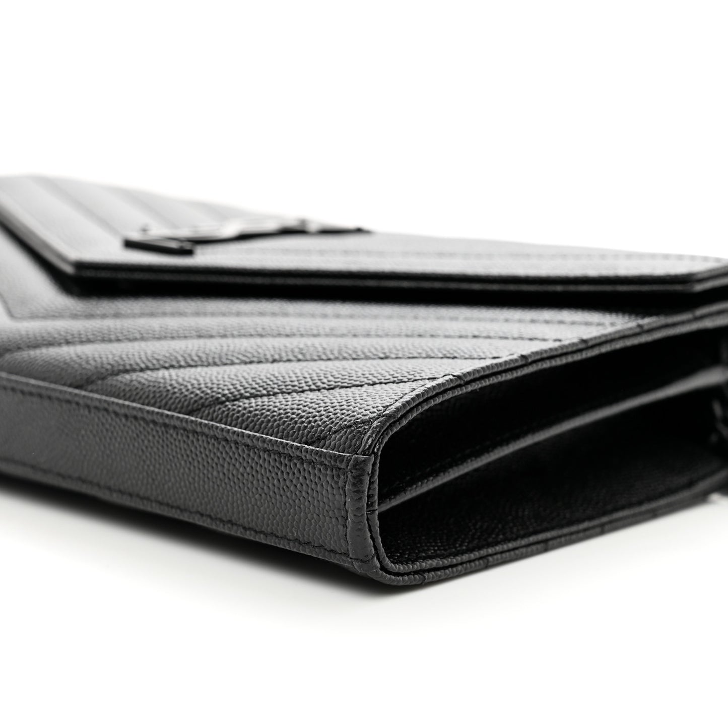 Grain De Poudre Matelasse Chevron Monogram Monochrome Chain Wallet Black