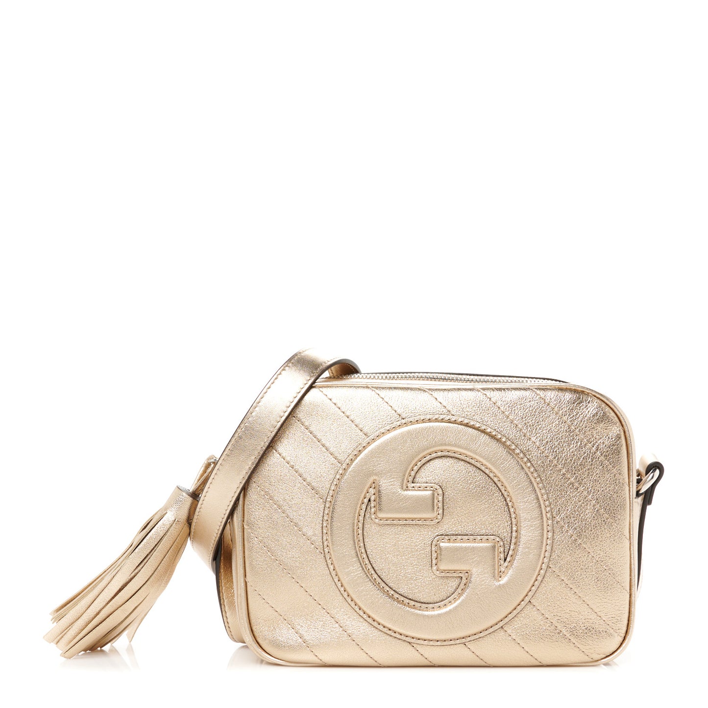 Metallic Sakai Be Green Calfskin Diagonal Stitched Small Blondie Shoulder Bag Golden Beige