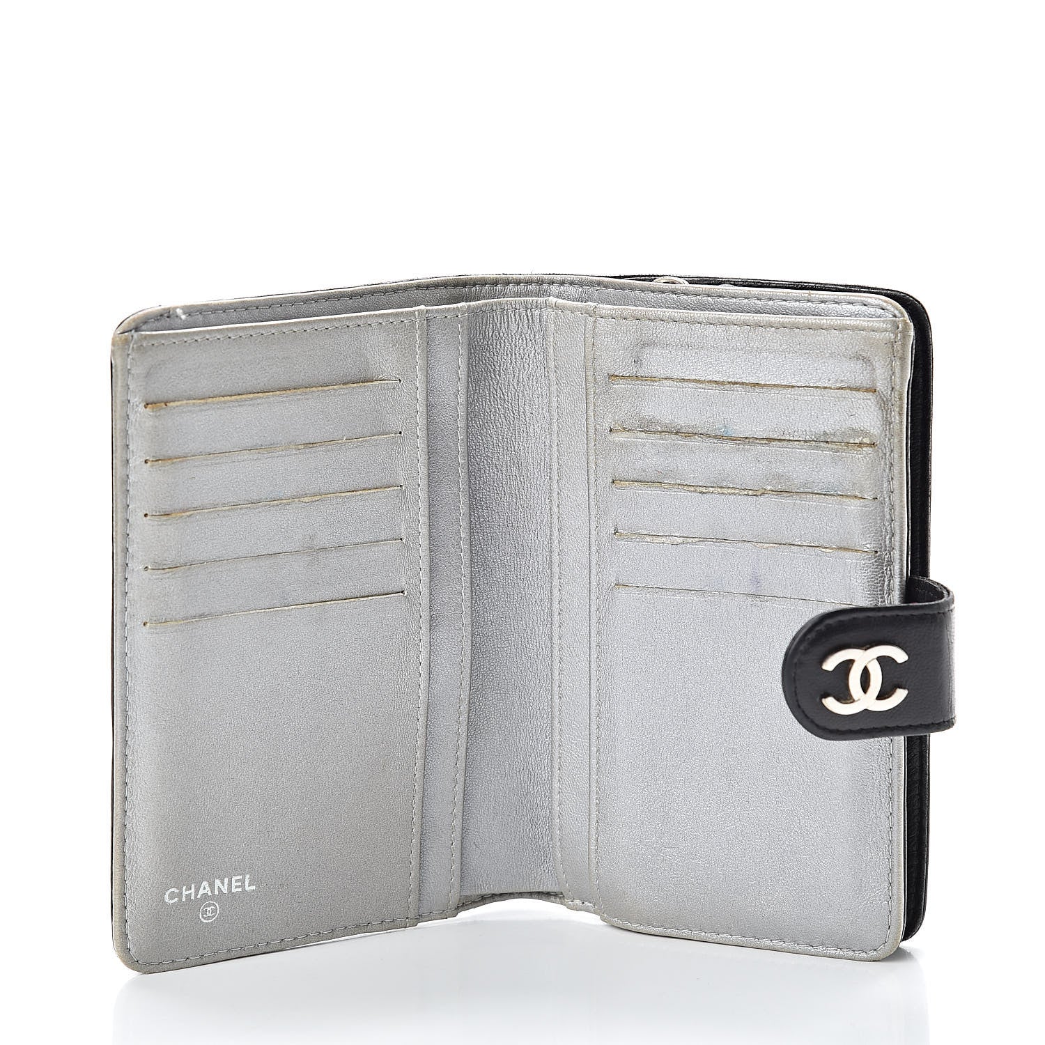 Chanel Lambskin Camellia Embossed Zipped Pocket Wallet Black 5 of 19