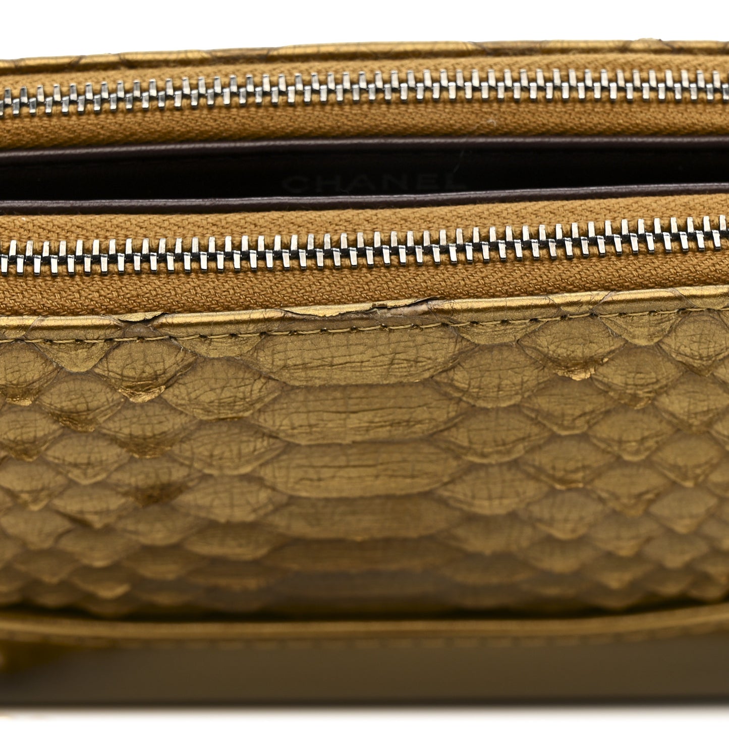 Metallic Snakeskin Small Gabrielle Clutch With Chain Gold
