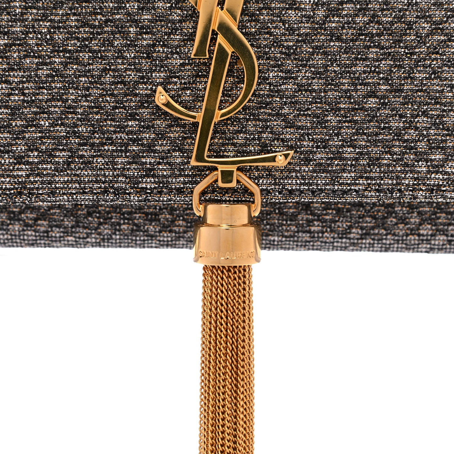Metallic Canvas Woven Classic Monogram Tassel Clutch Silver Gold