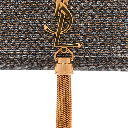Saint Laurent Metallic Canvas Woven Classic Monogram Tassel Clutch Silver Gold 13 of 13