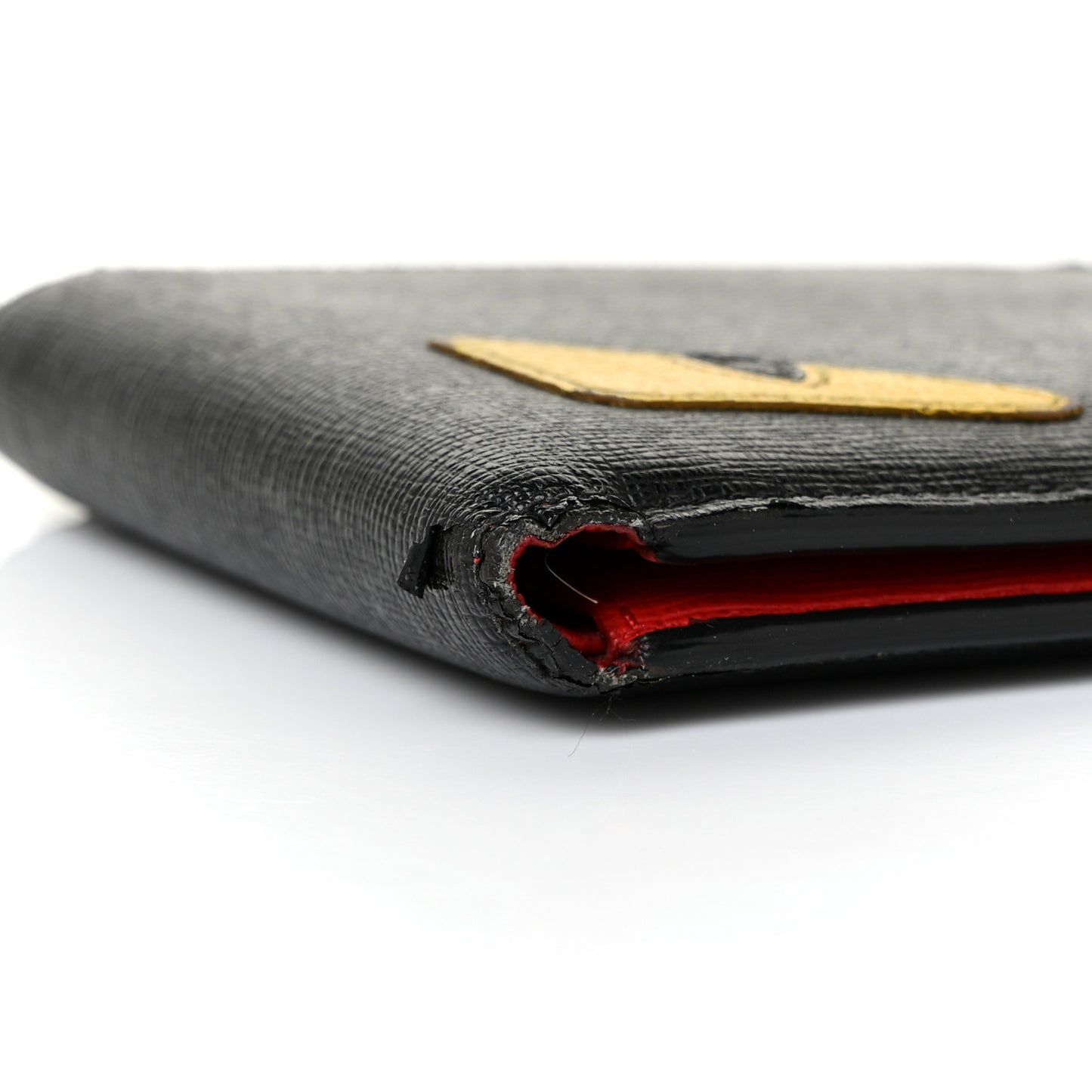 Vitello Elite Monster Eyes Inlay Bi-Fold Wallet Black Giallo Rosso