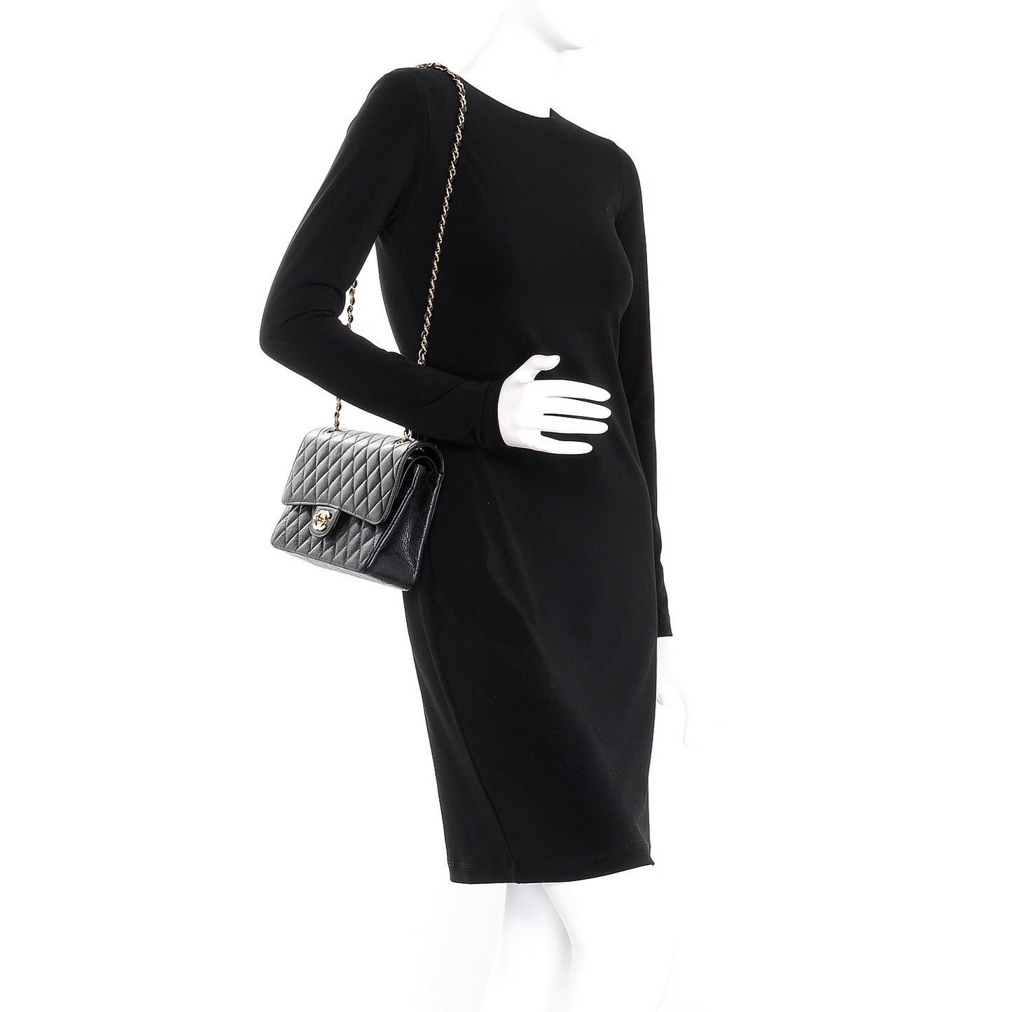 Caviar Quilted Medium Double Flap Black