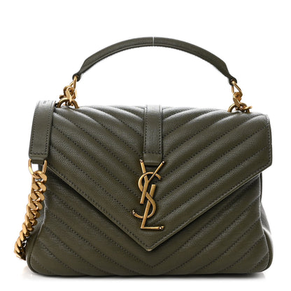 Saint Laurent Sheepskin Matelasse Chevron Monogram Medium College Bag Military Olive 1 of 9