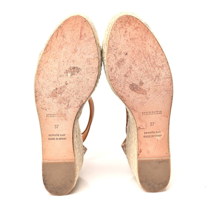 Hermes Calfskin Tipoli Espadrille Wedge Sandals 37 Gold 6 of 8