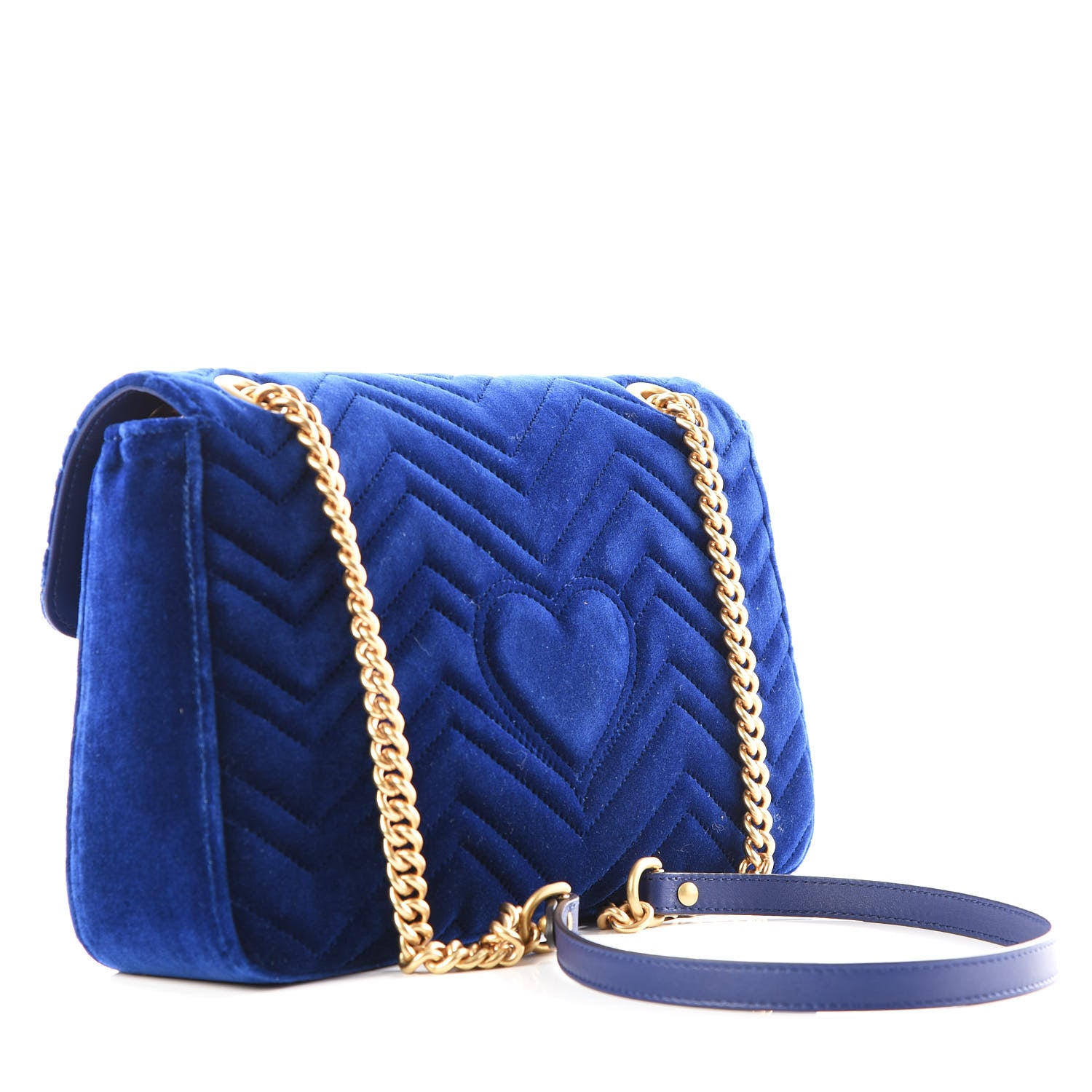 Gucci Velvet Matelasse Medium GG Marmont Shoulder Bag Cobalt Blue 2 of 8