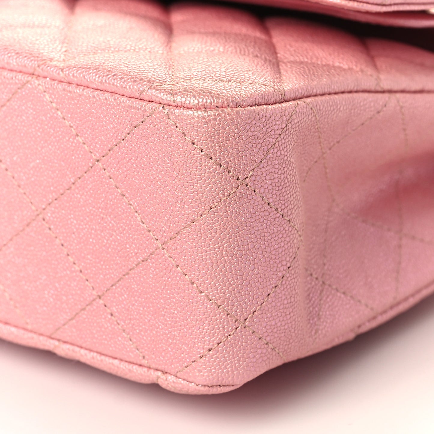 Iridescent Caviar Quilted Medium Double Flap Rose Pink