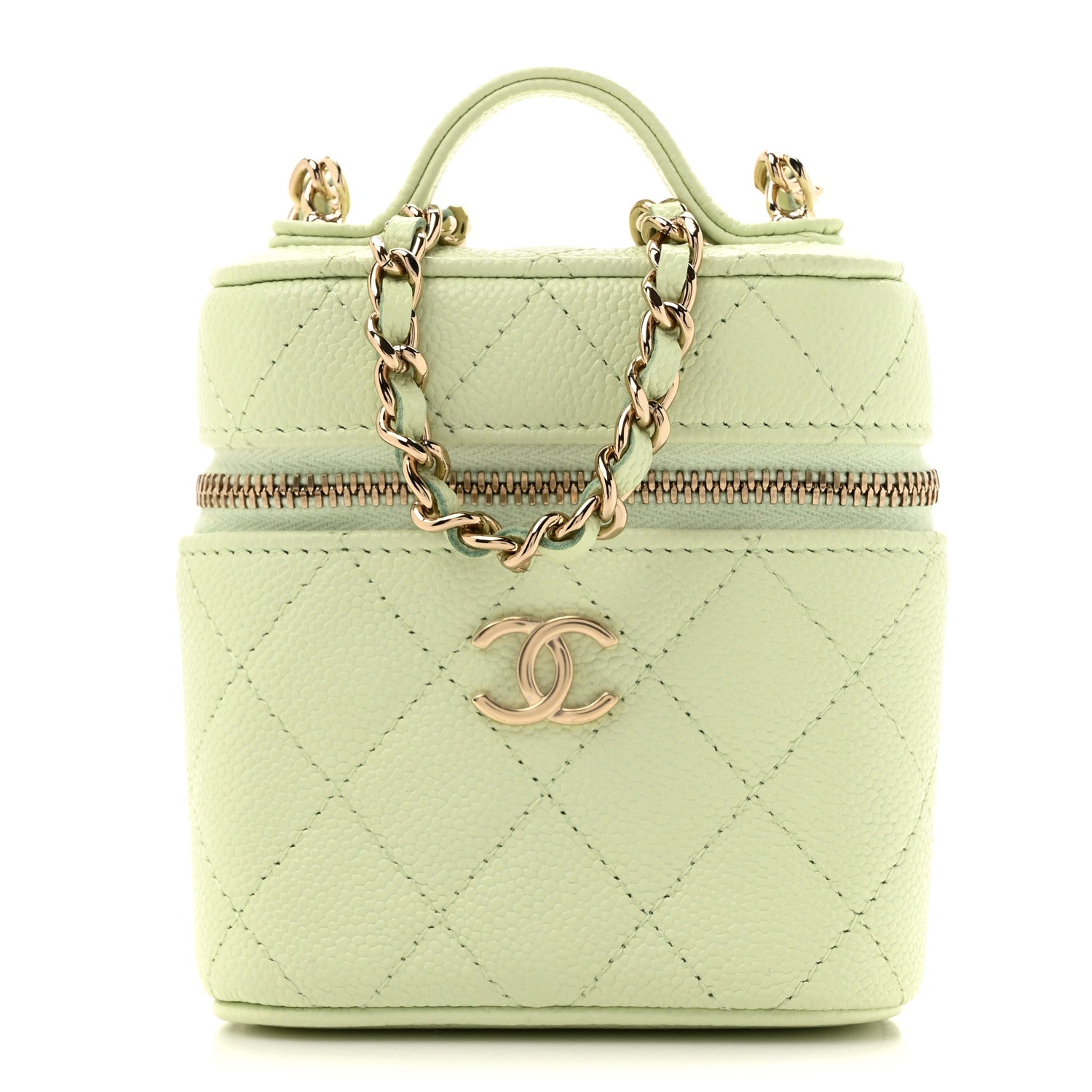 Chanel Caviar Quilted Small Handle With Care Vanity Case With Chain Light Green 2 of 19