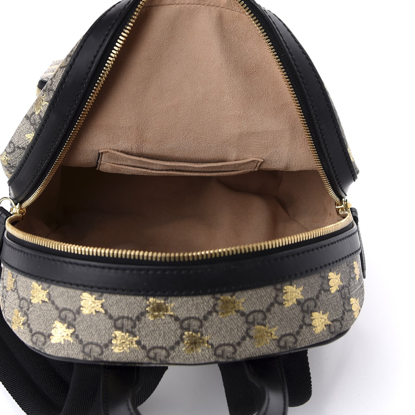 GG Supreme Monogram Bees Print Small Day Backpack Beige Oro Black
