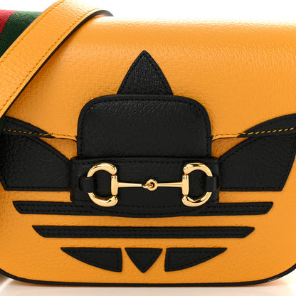 Gucci X ADIDAS Textured Dollar Calfskin Web Trefoil Mini Horsebit 1955 Shoulder Bag Crop Black 8 of 11