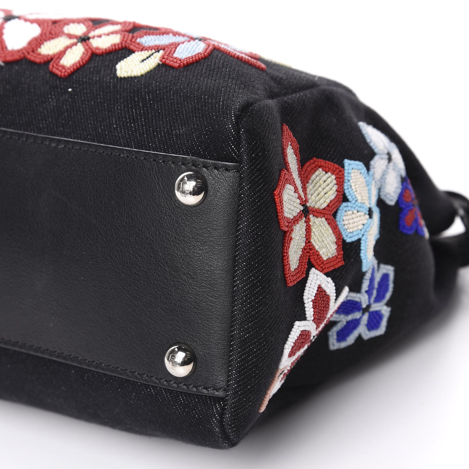 Fendi Denim Vitello Dolce QuTweet Beaded Medium Peekaboo Iconic Satchel Dark Blue Multicolor Black 7 of 11