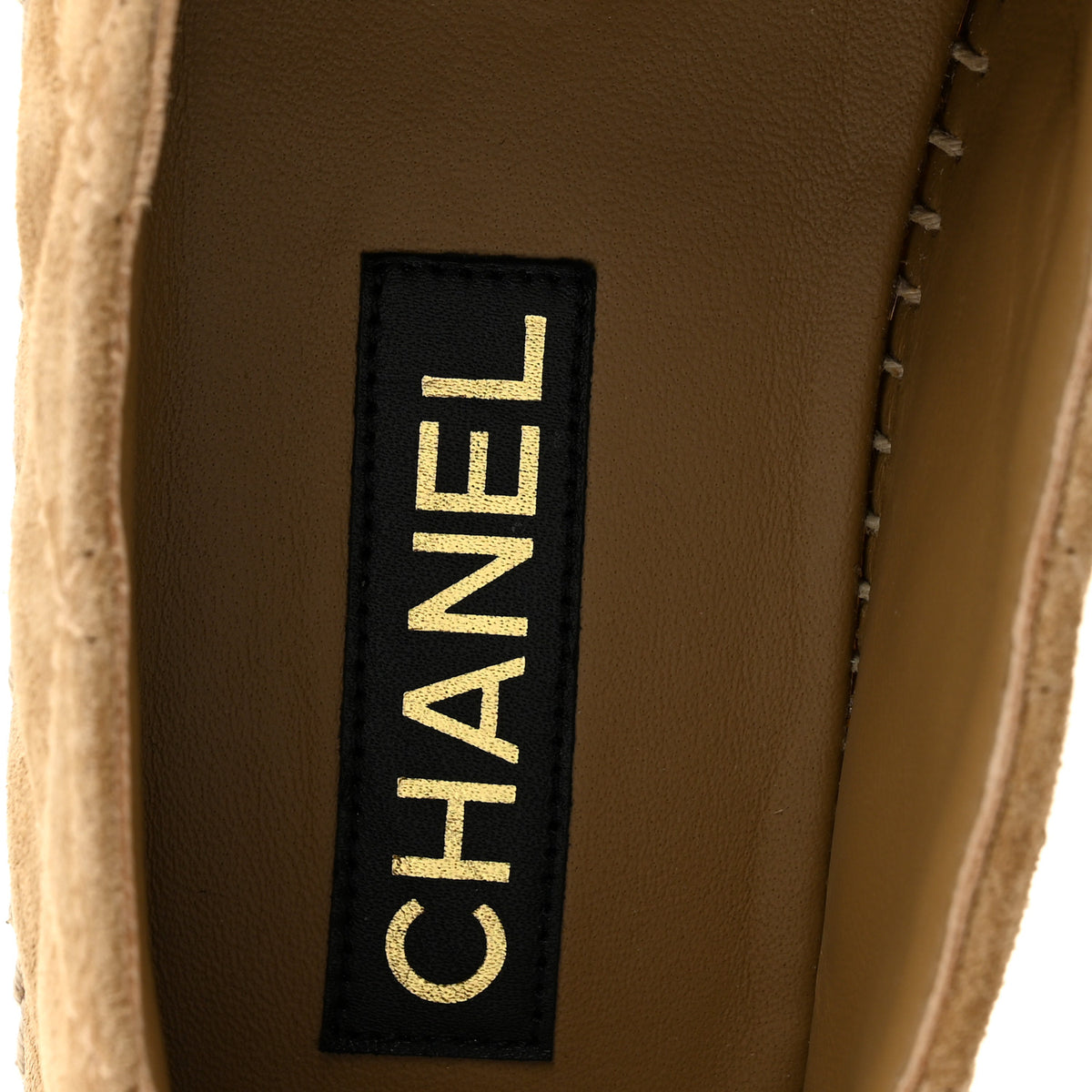 Suede Quilted CC Platform Espadrilles 39 Beige Black