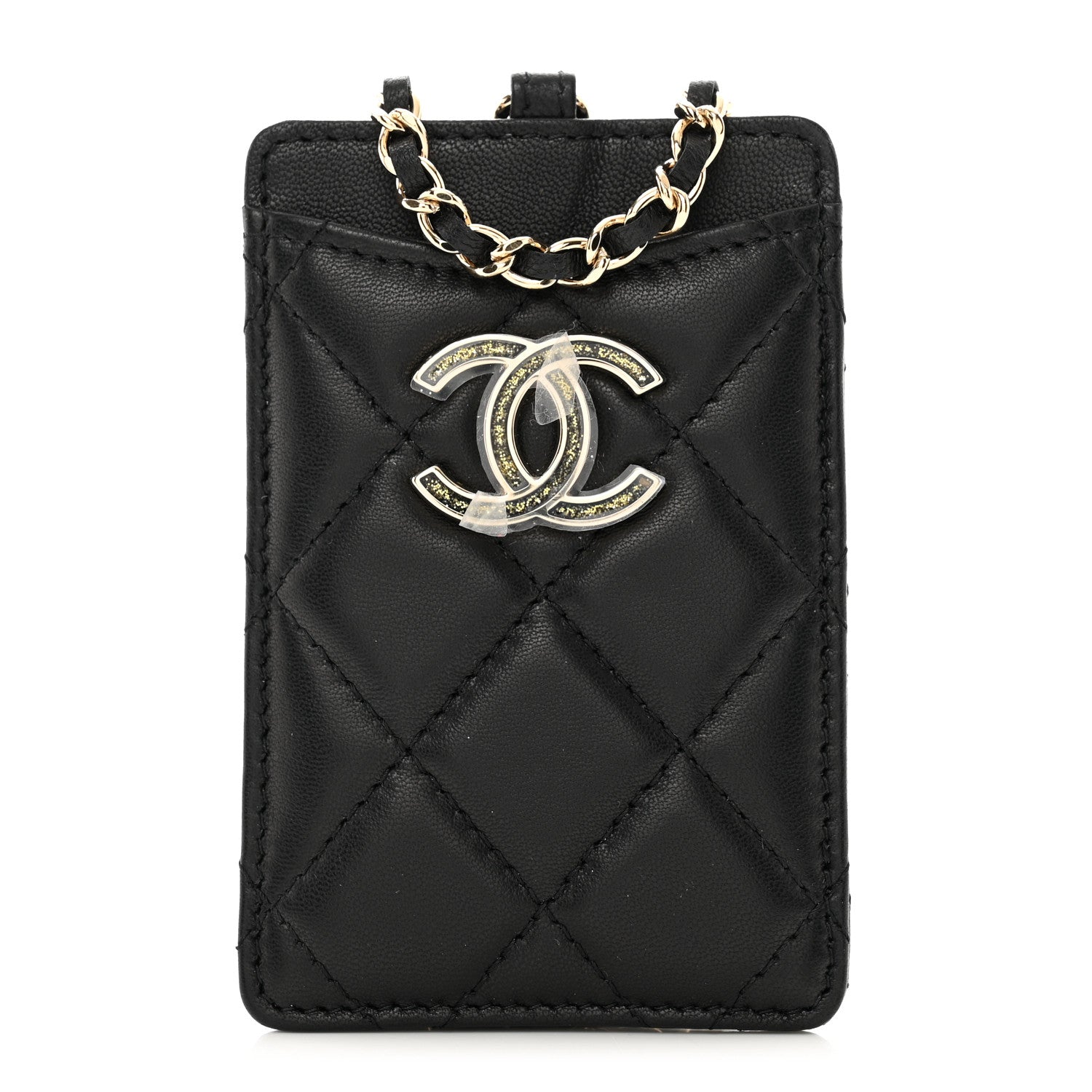 Chanel Lambskin Quilted Glitter Card Holder On Chain Black 1 of 7