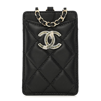 Chanel Lambskin Quilted Glitter Card Holder On Chain Black 1 of 7