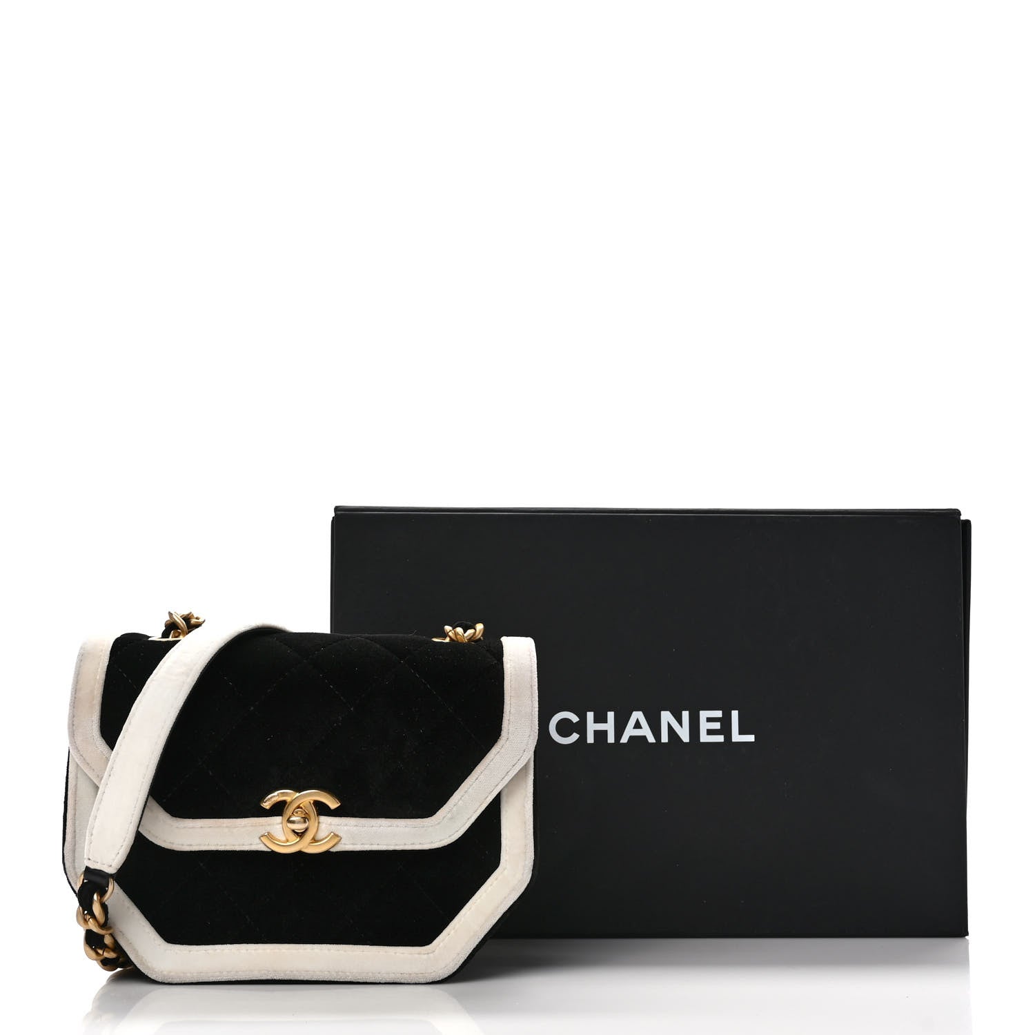 Chanel Velvet Quilted Mini Place Vendome Flap Black White 12 of 12