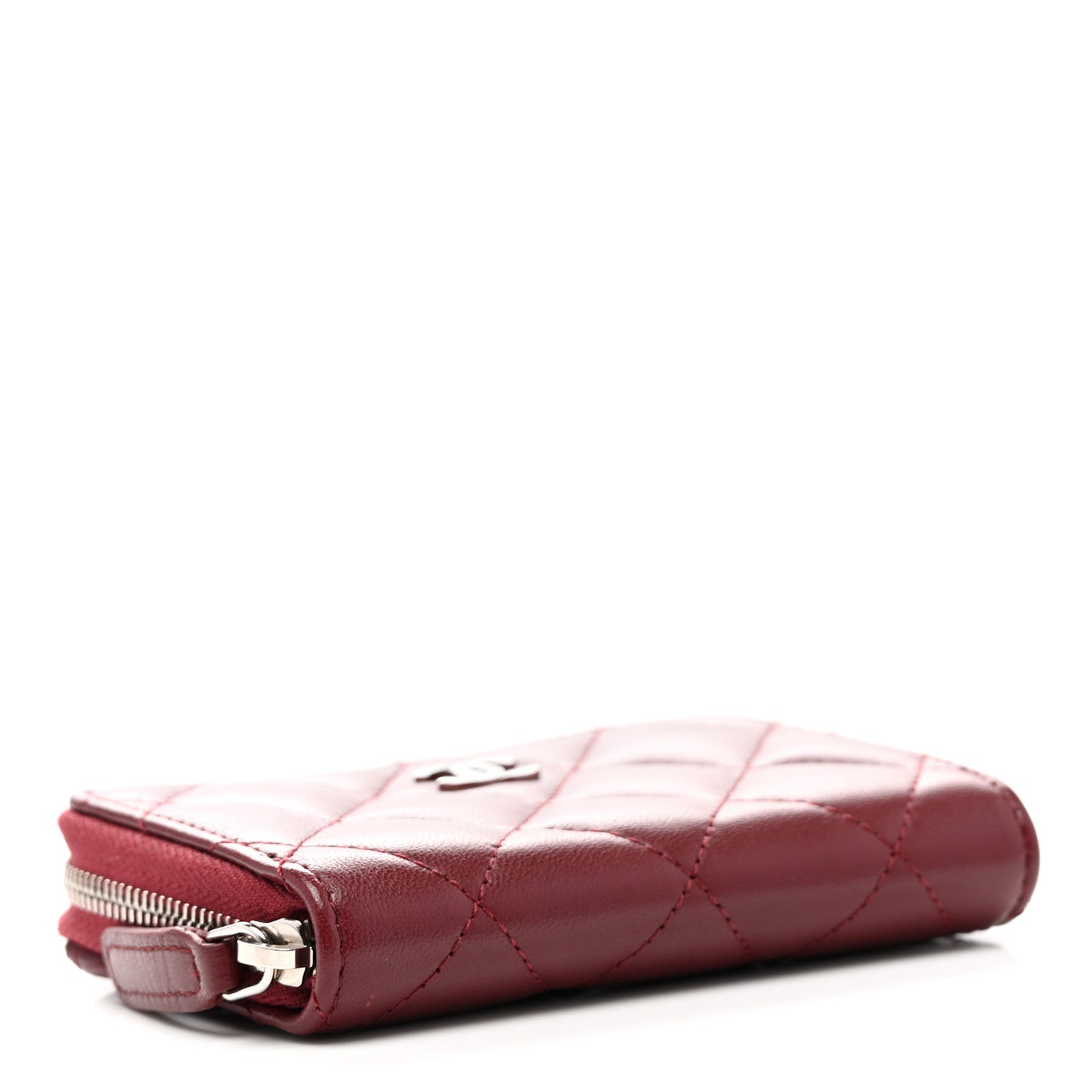 Chanel Lambskin Quilted Zip Around Coin Purse Wallet Burgundy 4 of 8