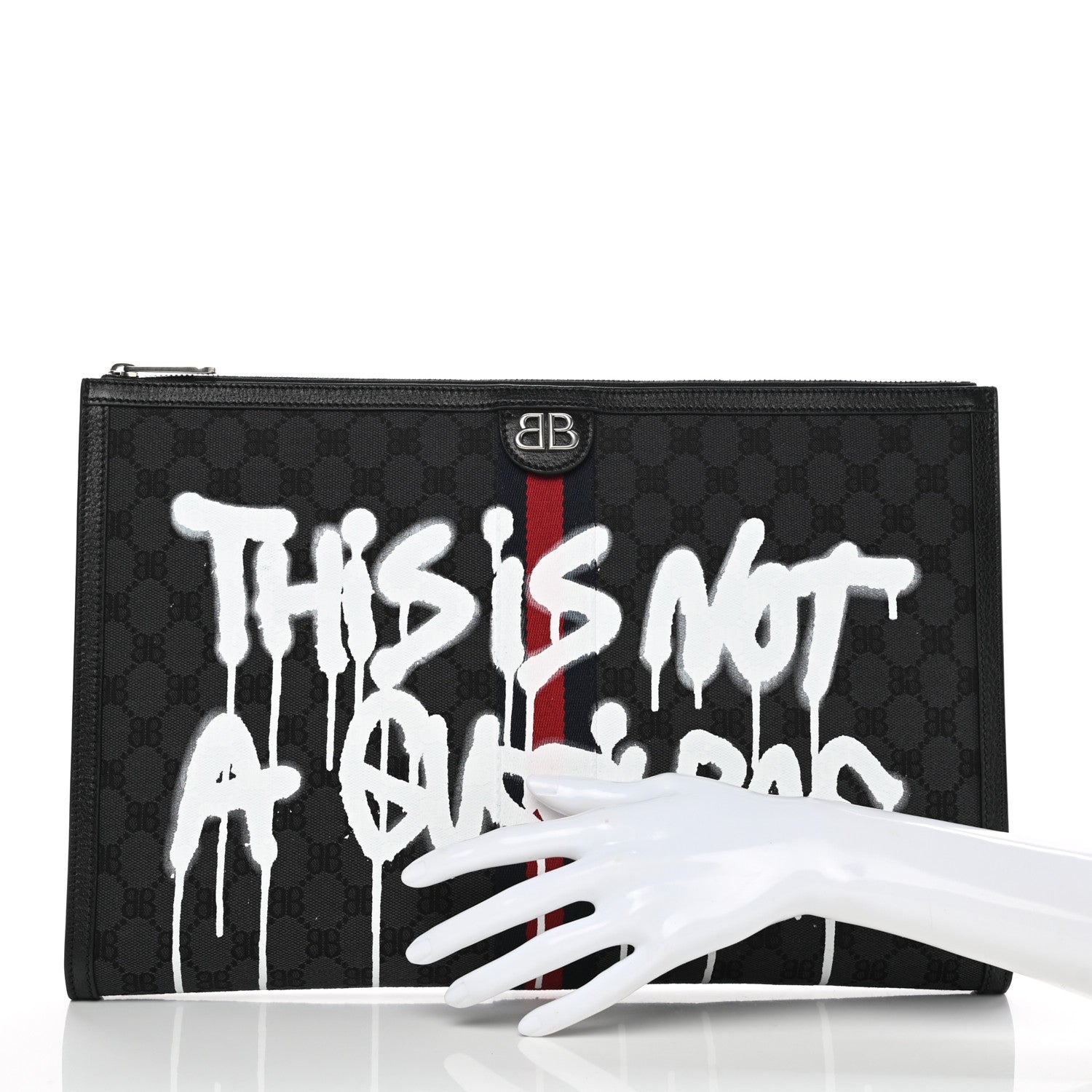 Gucci X BALENCIAGA BB Monogram Web Graffiti Ophidia Laptop Pouch Black 2 of 7