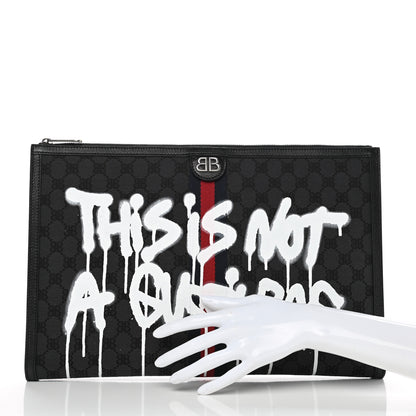 Gucci X BALENCIAGA BB Monogram Web Graffiti Ophidia Laptop Pouch Black 2 of 7