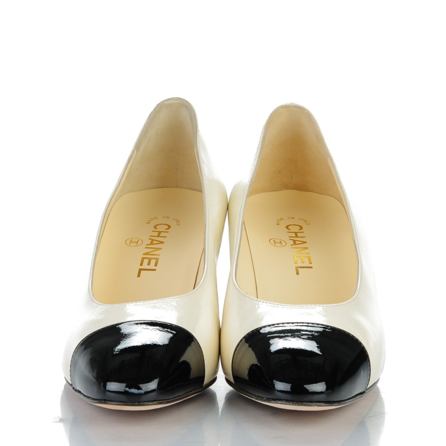 Chanel Patent Calfskin CC Cap Toe Low Heel Pumps 39 White Black 2 of 9