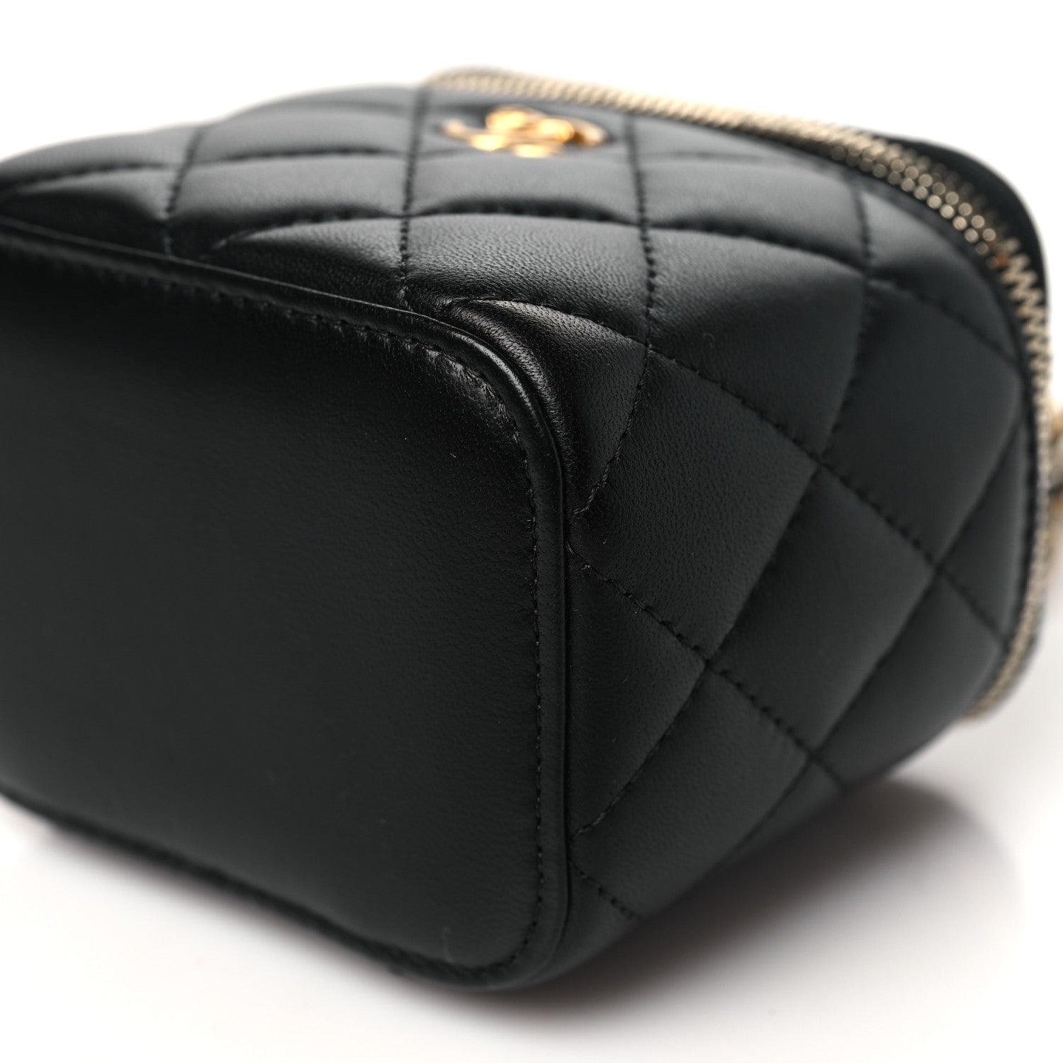 Chanel Lambskin Quilted Mini Pearl Crush Vanity Case With Chain Black 10 of 10