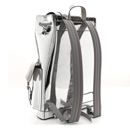 Gucci Mirror Effect GG Monogram Appia Calfskin Web Double Buckle Backpack Silver 3 of 10